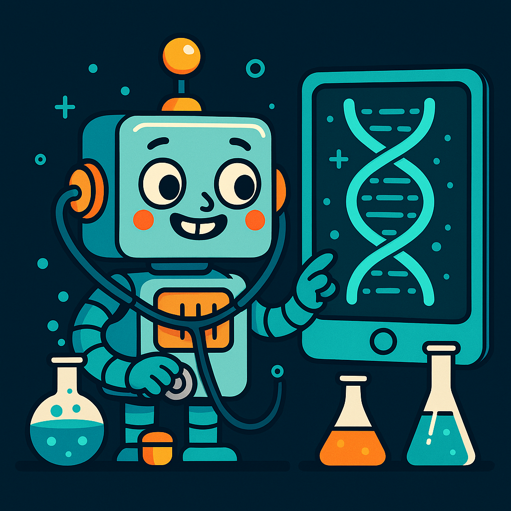 AI-powered robot exploring biotech research.