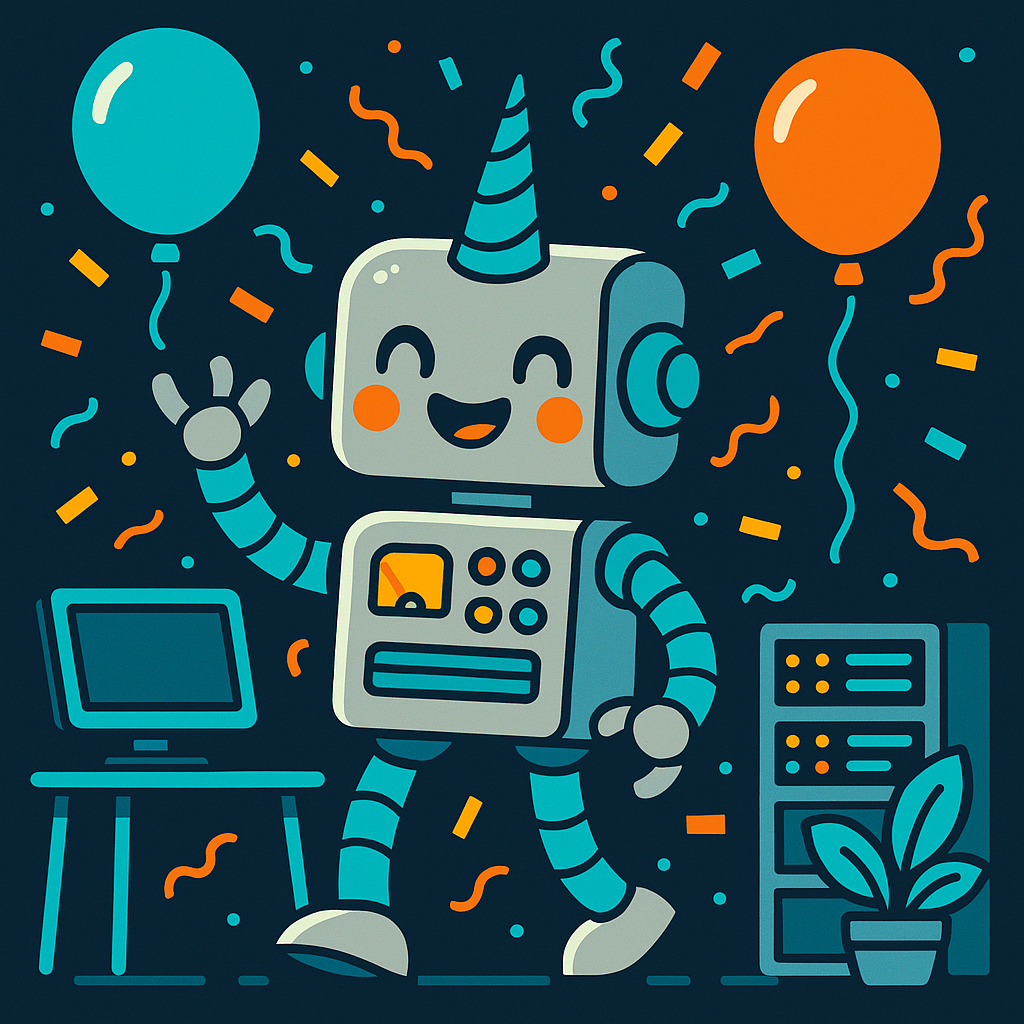 Robots celebrating Blacksmith's unicorn milestone, reflecting the company's recent funding success.